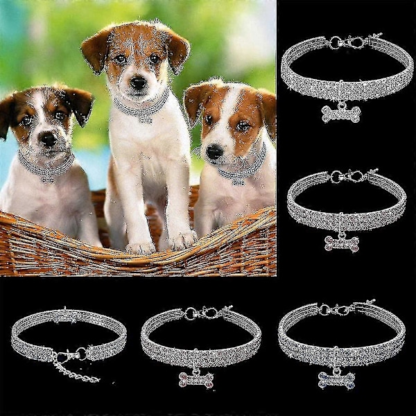 Halsband för husdjur B, 3 rader strasshalsband Pink M