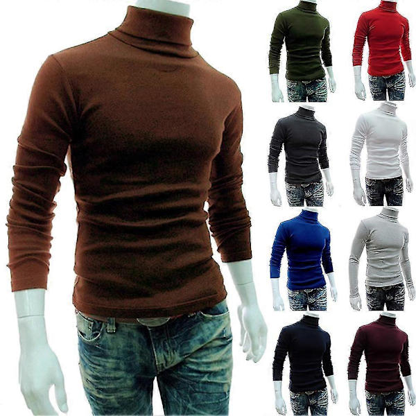 Fianao Herr Höst Vinter Enfärgad Turtleneck Bomull Pullover Tunn Undertröja Light Gray M