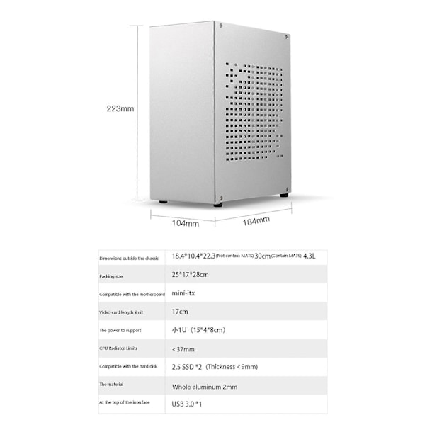 A07 Mini ITX Datorchassi USB3.0 Kabinett med Förlängningskabel (A)