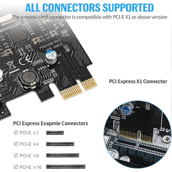 Usb3.0 4-Port Expansionskort Pci-E Till Usb 3.0 Typ-A Expansionskort Med 15-Pin Sata Strömkontakt