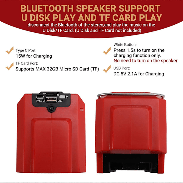 Bärbar Bluetooth-högtalare för 18V-batteri