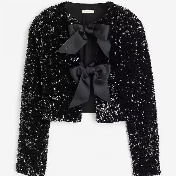 Svart Sequinjacka med Slips Framtill, Kort Jacka Black L