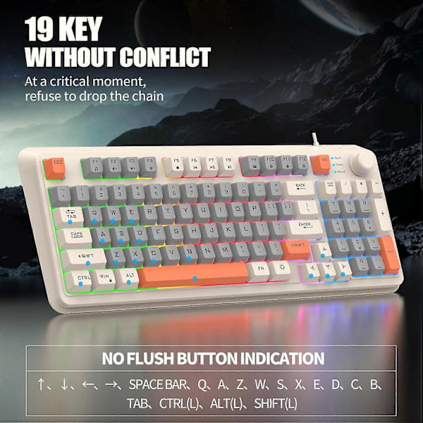 K82 Speltangentbord för gamers, 94 tangenter, trådbundet tangentbord för bärbar dator, laptop, stationär dator (Bin)
