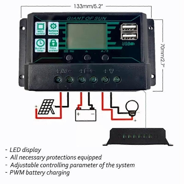 Solarladdningsregulator 12V 24V Solpanel PV-regulator för Lifepo4 Litium GEL Blybatteri 80A