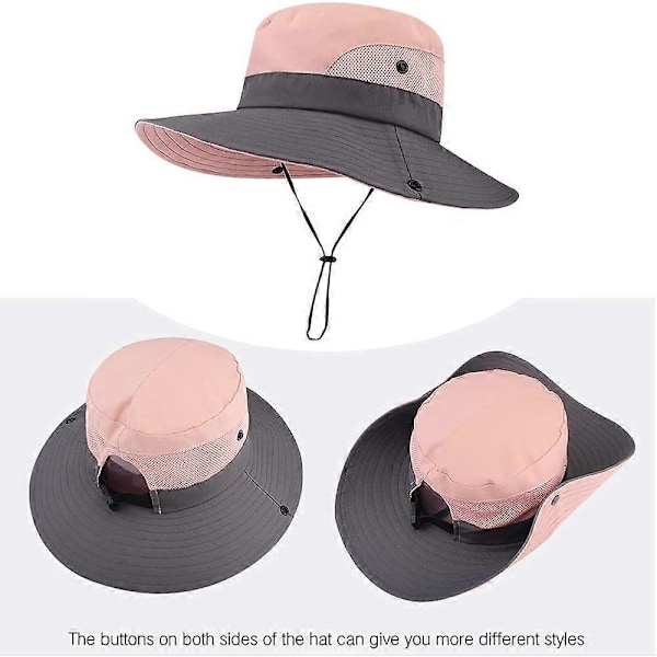 Dame Hestehale Safari Solhat Bred Skygge UV Beskyttelse Udendørs Spandhat Foldbar Strand Sommer Fiskehat - Pink & Lilla