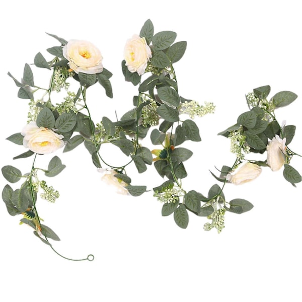 1 stk./2 stk. kunstig blomsterranke 2 m rosenbladranke guirlande med 8 kameliablomster simuleret kameliablomststreng til fest bryllup væg Champagne 1pc