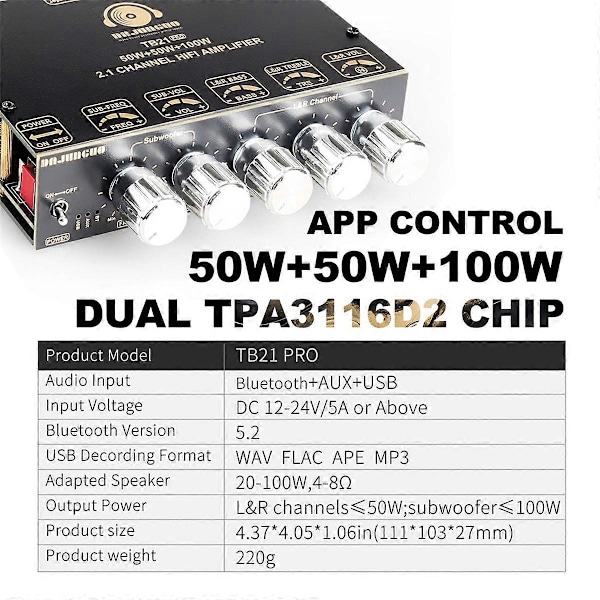 -TB21 PRO 2.1-kanals 5.2 stereo Bluetooth-förstärkarkort