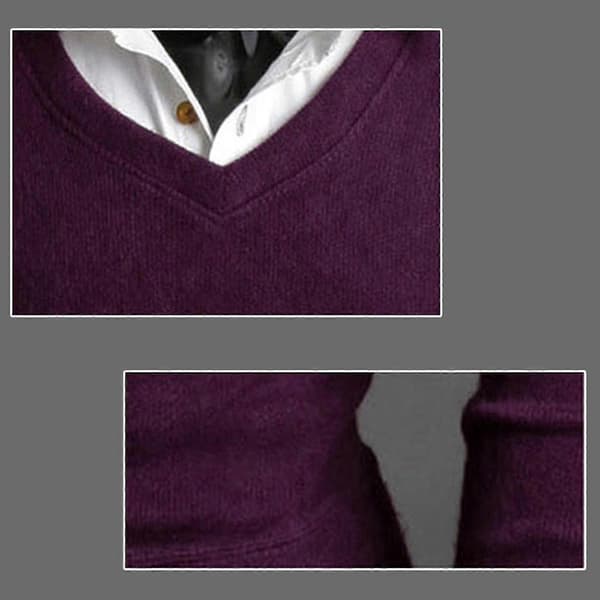 Herrtröja enfärgad V-ringad stickad tröja Purple L