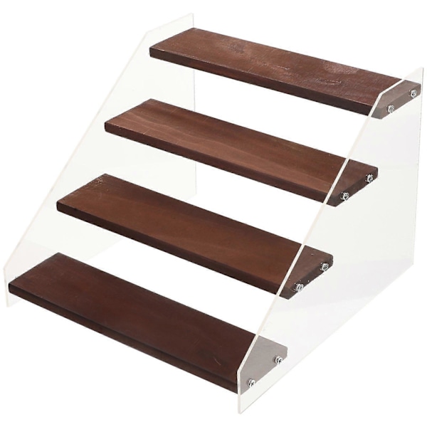 1 Set Akryl Trä Displayställ 4 Vånings Displayhylla Riser Organizer för Figurer Modeller