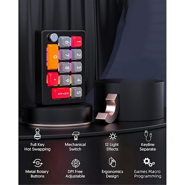 13 näppäimen makro-ohjelmoitava, hot-swappable mekaaninen kytkin, 7 värin RGB-valo, mini-pelinäppäimistö Nu