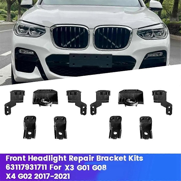 1 par L+R Främre Strålkastar Reparationsfäste Kit 63117931711 för X3 G01 G08 X4 G02 2017-2021 Fast Kloklammerfäste