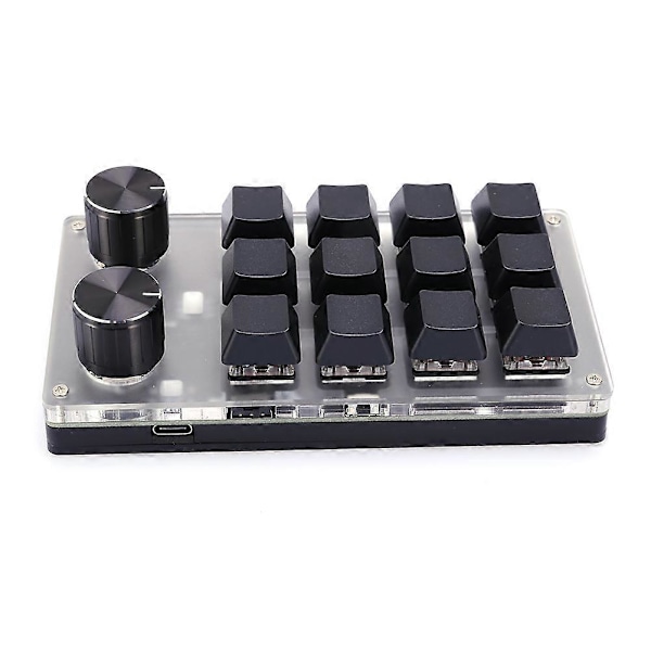 12 Tangenter 2 Rattar Programmerbar Makro Anpassningsbar Ratt Tangentbord för Kontor (Svart trådlös)