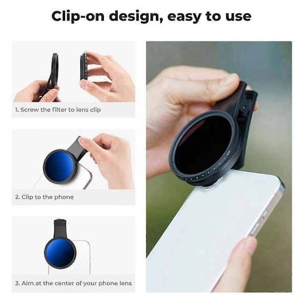 Telefon ND-filter ND2 till ND400 Clip-on Variabelt Neutral Density Filter