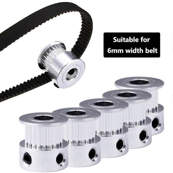 5 stk. 20 Tænder 10 mm Bredde Tandrem Aluminium Legering Remskive Egnet til CR10 CR6 SE 3D Printer (Hul 8 mm)