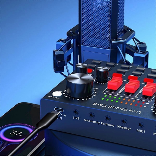 V8K Audio USB Externt Ljudkort Multi Portabel Mikrofon Live Sändning Ljudkort för Mobiltelefon Dator