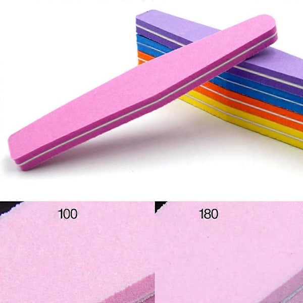 Nagelbuffer Block Fil Svamp Tvättbar Dubbelsidig 100/180 Akryl Nagelpoleringsfil - Rosa