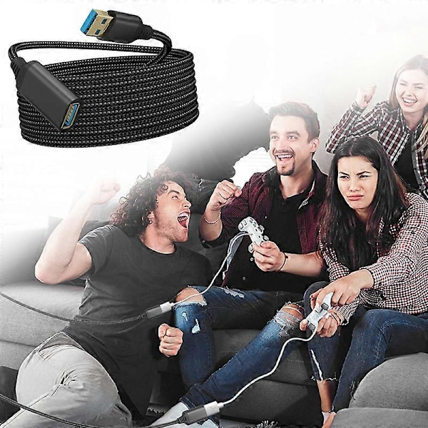 USB Förlängningskabel Brett Kompatibel Höghastighetsöverföring Flätad USB3.0 Hane till Hona Förlängningskabel för Laptop Grey 2M