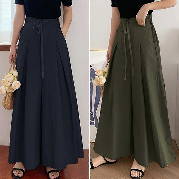 Dame Culottes Brede Ben Palazzo Lange Bukser Dame Pull On Bukser Nederdele Khaki 4xl