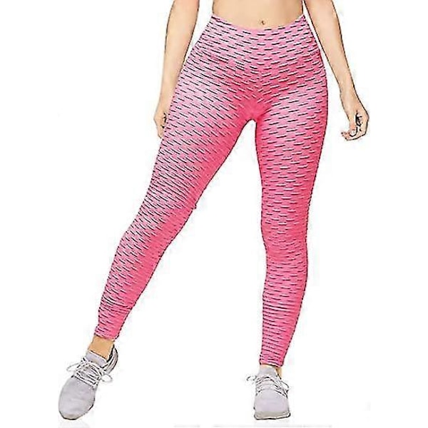 Buttlyftande Anti Cellulit Leggings för Kvinnor Högmidjade Yogabyxor Pink L