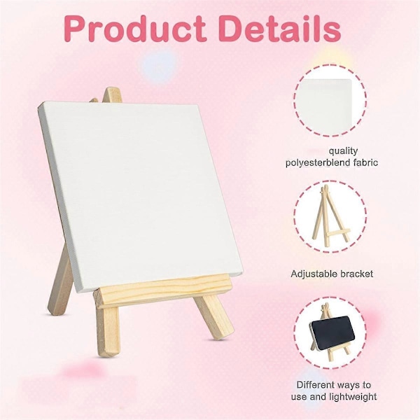 Mini Canvas med Staffli Set 64-pack, 4x4 Tum Konst Canvas Målningskit