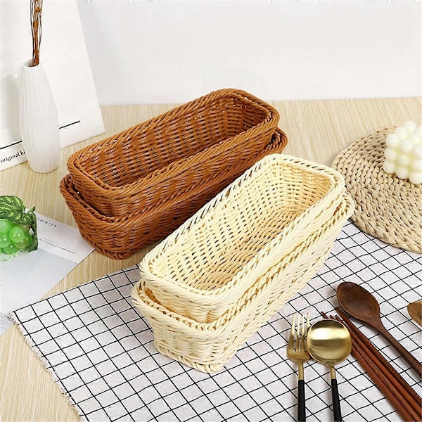 Rattan Vävda Korg Bestick Förvaringskorg Ätpinnar Hållare Skedar Gaffel Förvaringslåda Behållare Bordsartiklar Organizer B