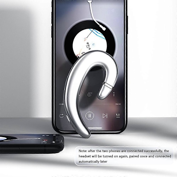 Bluetooth Hörlurar Med Öronkrok Headset Utan Öronproppar Med Mikrofon-Silver