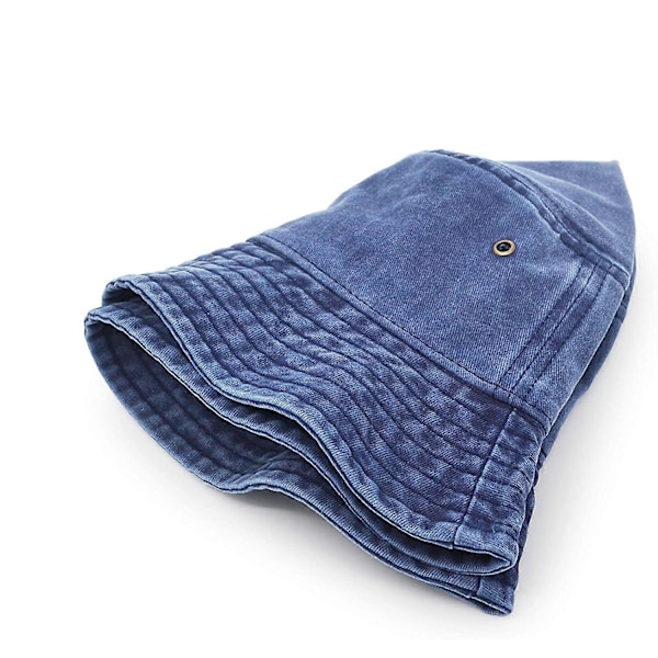 Ultrakey Bucket Hat Bredbrättad Tvättad Denim Bomull Utomhus Solhatt Platt Topp Keps För Fiske Vandring Strandsporter
