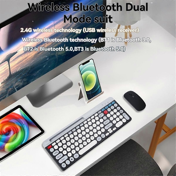 2.4G Trådlöst Tangentbord Mus Combo Bluetooth Färgglatt Tangentbord