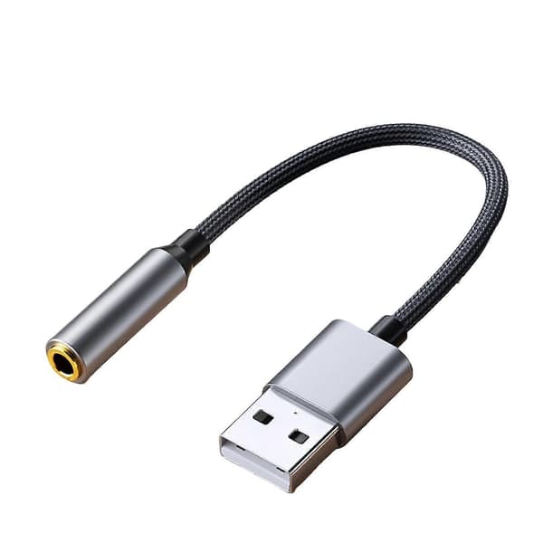 Lydkort Professionel Lydoverførsel Plug Play USB til 3,5 mm Computer 2 i 1 Lydadapter Laptop Silver Gray 1M