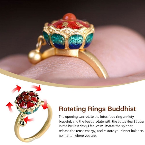 Roterande Ring Buddhistisk Bönehjul Ring Sutra Vridcylinder Ring Blommig