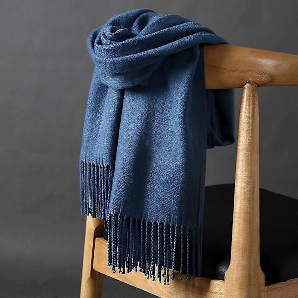 Dam Tjock Mjuk Kashmir Ull Pashmina Sjal Omlott Halsduk - Varm Enfärgad Stola - Cyan