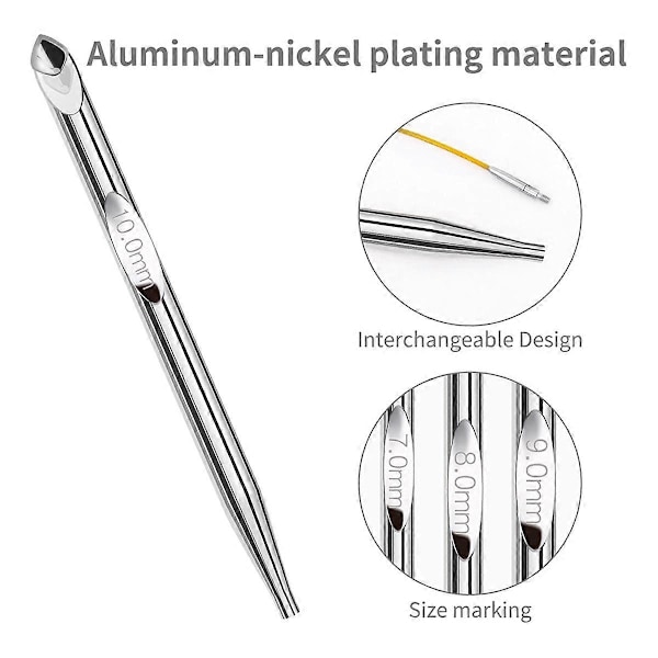 Tunisisk Virknål Set med Kabel Aluminium Utbytbara Virknålar Set Virknål 26 st Virknålar Set