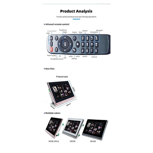 7 Tum Android 11 Musikförstärkare Ljudsystem 8 X 30W Vit