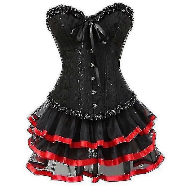 Seksikkäät korsettimekot naisille, plus-koko, ylitoppa burleski-korsetti ja minihame-setti, tutu-korsetti Red 4XL