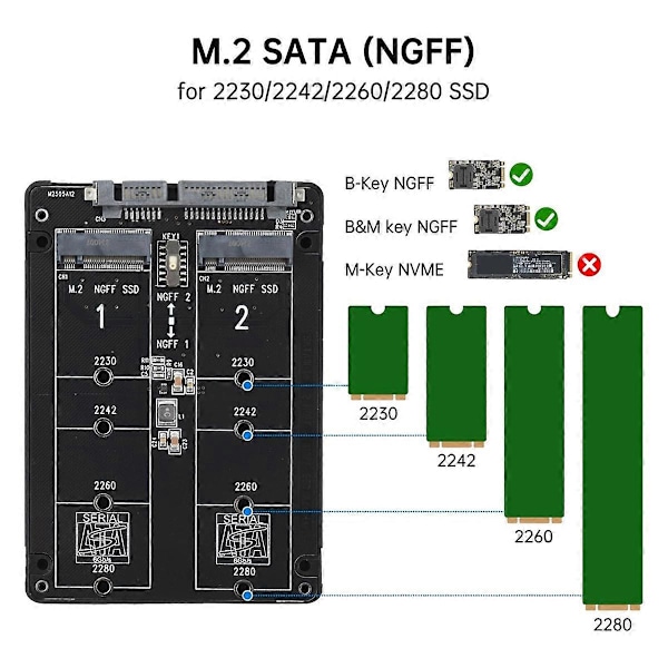 NGFF B-avain/M.2 NGFF - 2,5 tuuman SATA III -muunninadapteri