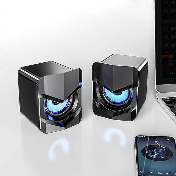 2 stk. Computerhøjttaler Stereo Klar Lyd ABS Mini USB Kablet Subwoofer Højttaler til Hjemmet Black Normal Version