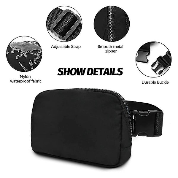 KXJ-Bältesväska för Kvinnor Trendiga Magväskor Crossbody Väska Midjeväska för Vandring Promenader Cykling Resor Black