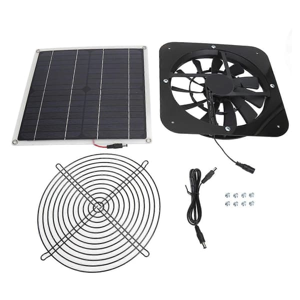 Solpanel Ventilatorsæt Solcelleudsugningsventilator 100W Solcellepanel med 10 tommer Rund Ventilator til Drivhus Skur Hønsehus Sort