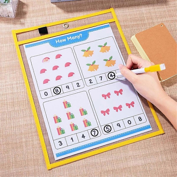 50-pack Återanvändbara fickor för whiteboard, 5 olika färger, skyddande fickor för lärare, skola, klassrumsmaterial
