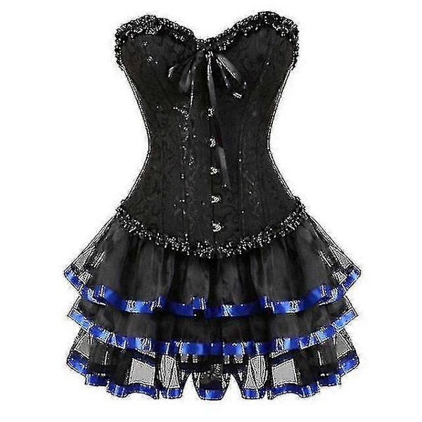 Seksikkäät korsettimekot naisille, plus-koko, ylitoppa burleski-korsetti ja minihame-setti, tutu-korsetti Blue M