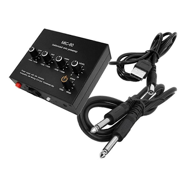 Balanserad Dynamisk Mikrofonförstärkare Musik Ljudförstärkare MIC-60 med 48V Fantommatning med 6,5mm Kabel