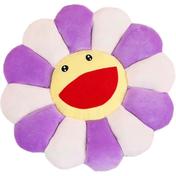 Mjuk Solros Prydnadskudde Leende Ansikte Murakami Blomma Golvkudde Färgglad Solblomma Plyschleksak Husdjurskudde Matta Kudde - Lila