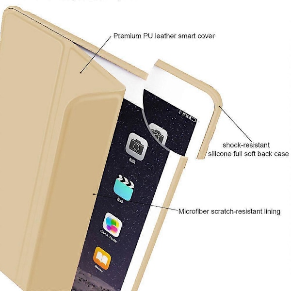 Smart Fodral Kompatibelt Med Ipad Air 2 Genomskinligt Frostat Baksida Magnetiskt Skydd - Guld