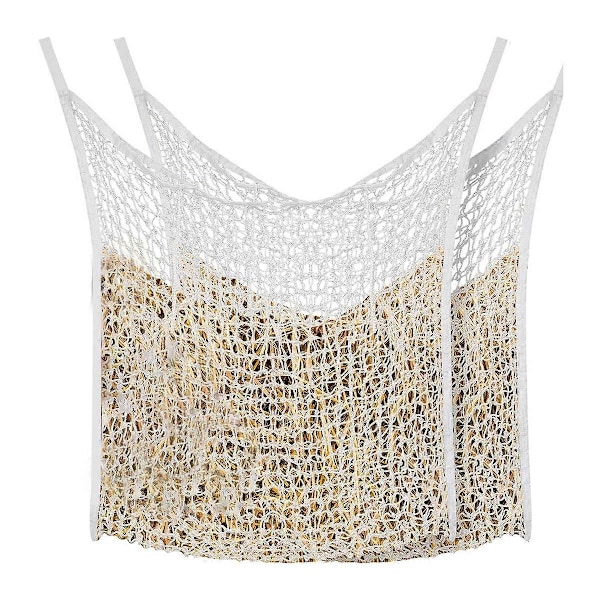 2 st Långsam Ätande Hö Nät Hömatare Höpåsar för Hästar Getter Stall Släpvagn Hästmatningsmaterial (Vit, 89 x 79 cm)