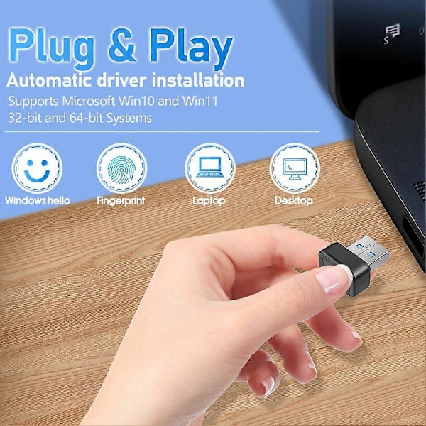 USB Fingeravtrycksläsare FIDO U2F Säkerhetsnyckel Enhet Inloggning - Windows Hello Black