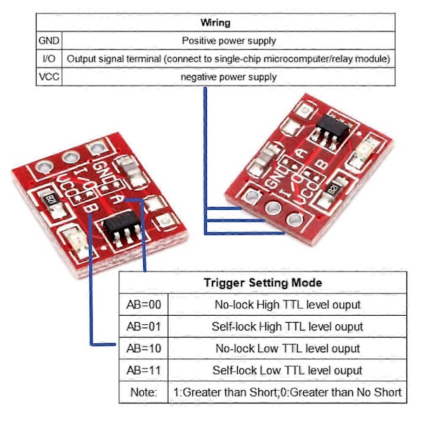 100st TTP223 Touch Key Switch Modul Kondensatortyp Enkelkanal