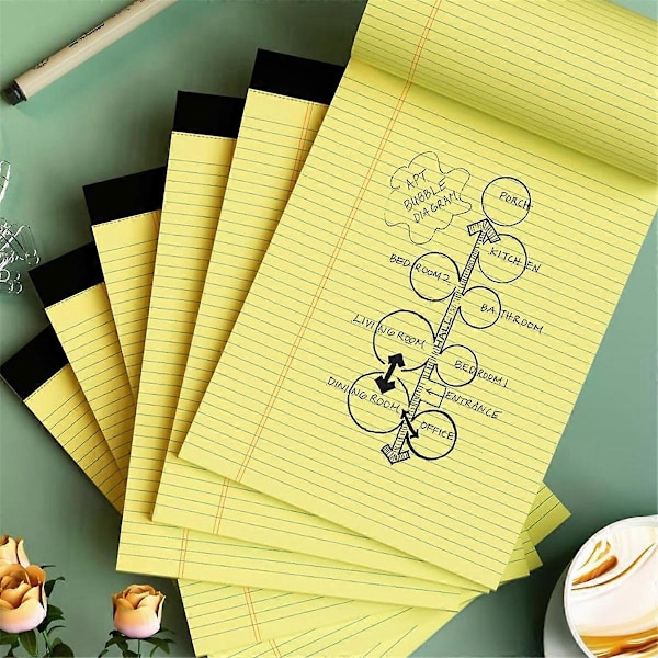 6 stk. notesblokke 21,6 x 29,8 cm smalle linjerede skriveblokke