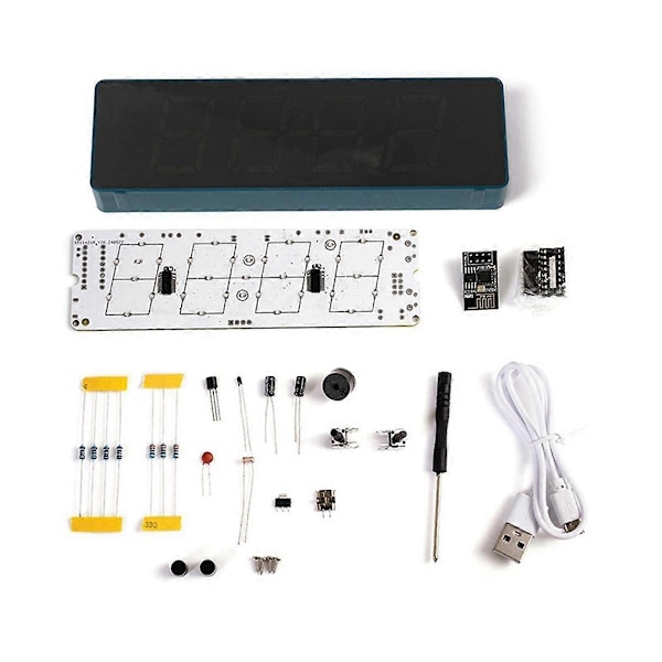 DIY Elektronisk Kit Digital RGB Färgglad LED Väckarklocka Suite 4-siffrig Datum Temperatur Klocka Lödningsprojekt Övning, B