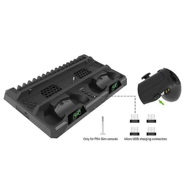 Ps4 Pystyteline All-In-One Ps4 Pystyteline Teline Jäähdytystuuletin Yhteensopiva Playstation 4 Pro/Slim -konsolin Kanssa