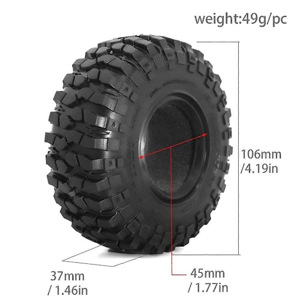 4 st 108 mm 1,9 tums gummidäck hjul för 1/10 RC bandvagn